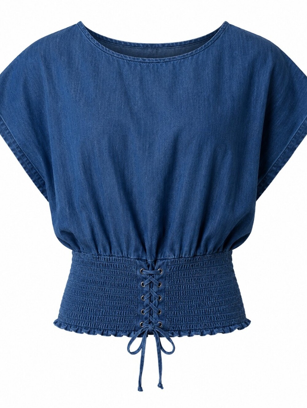 Blue DENIM Women's Top with Lace-Up Detail IN FRONT